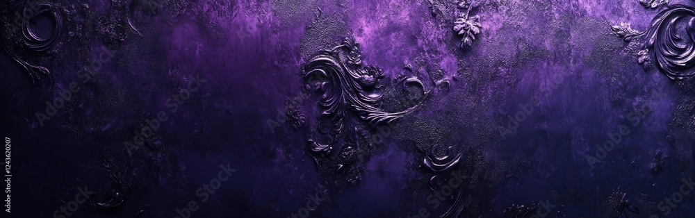 Poster Dark textured background with elegant detailed patterns in deep purple tones