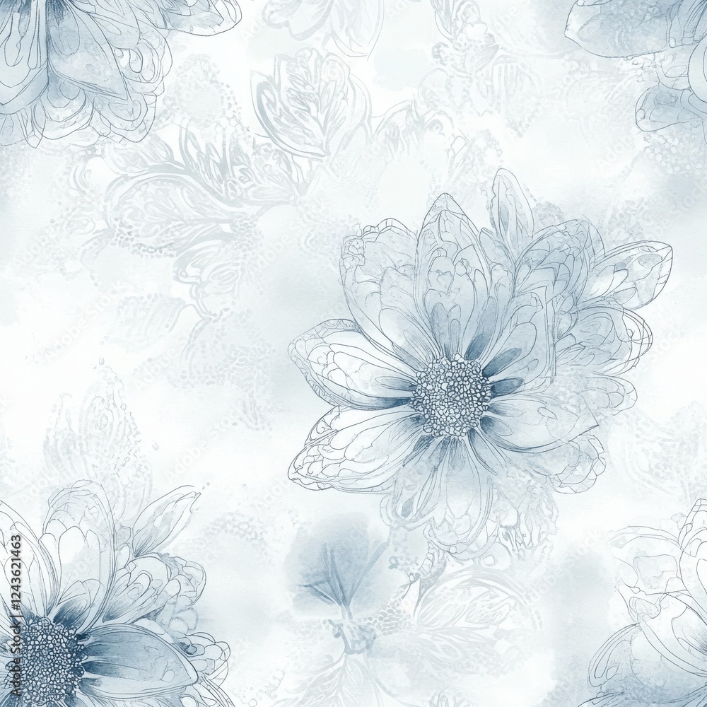 Poster calming watercolor doodles featuring delicate flowers in a serene abstract pattern for relaxation an
