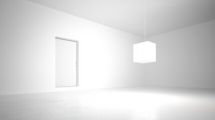 Bright Minimalist Interior with White Walls and Hanging Light Fixture