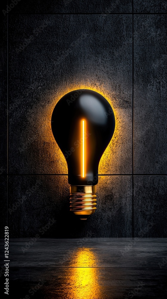 Poster glowing lightbulb illuminating an empty clean space with a modern touch in cgi style