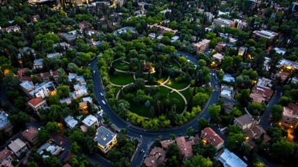 Aerial View Of Residential Neighborhood With Circular Park