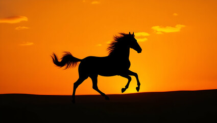 Fototapeta premium Title: A Dramatic Silhouette of a Galloping Horse in Midstride