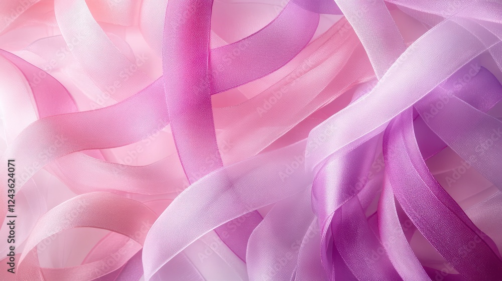 Poster gradient pastel pink ribbons create a soft and elegant texture with flowing pencil strokes