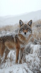 Fototapeta premium HD Phone Wallpaper Majestic Coyote in Snowy Winter Landscape Wild Canid Cold Weather Animal