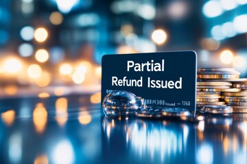 A credit card statement with a clear "Partial Refund Issued" message highlighted