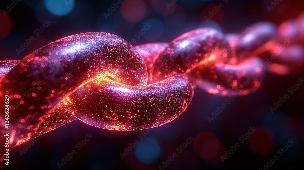 Poster close-up of a glowing, intertwined chain link showcasing vibrant colors and abstract background effe
