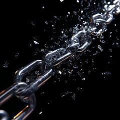 Chains Breaking Apart in a Dramatic Digital Explosion on a Dark Background