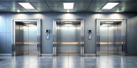 Obraz premium Sleek Silver Elevator Doors: Modern Building Interior Architecture Stock Photo