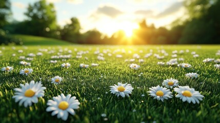 Daisies blooming sunset meadow spring nature