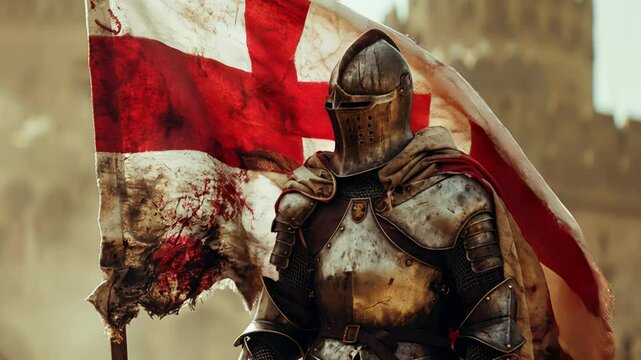 St. George's Day  celebration with knight in armor and flag