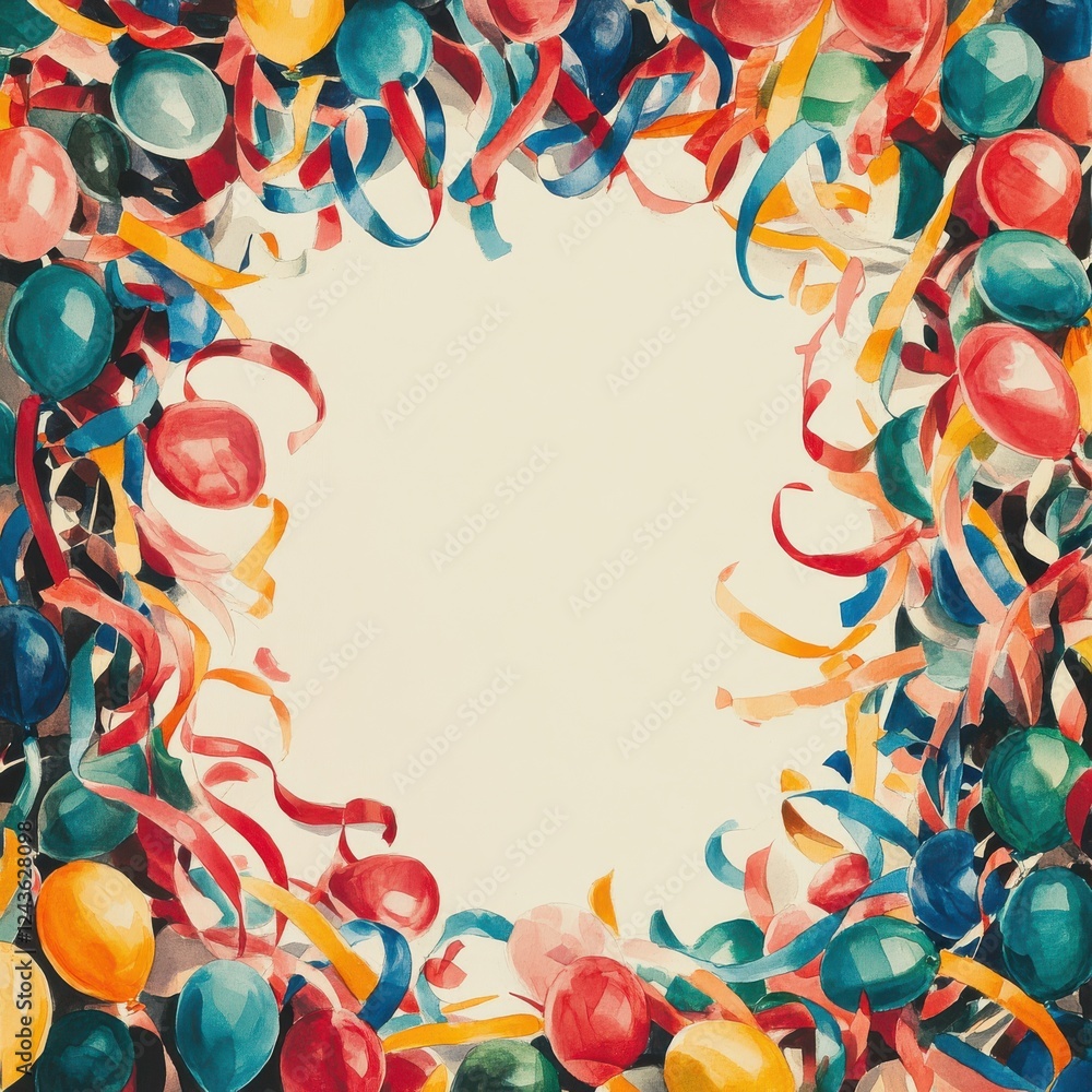 Poster colorful party border illustration with balloons and streamers creating a festive atmosphere for cel