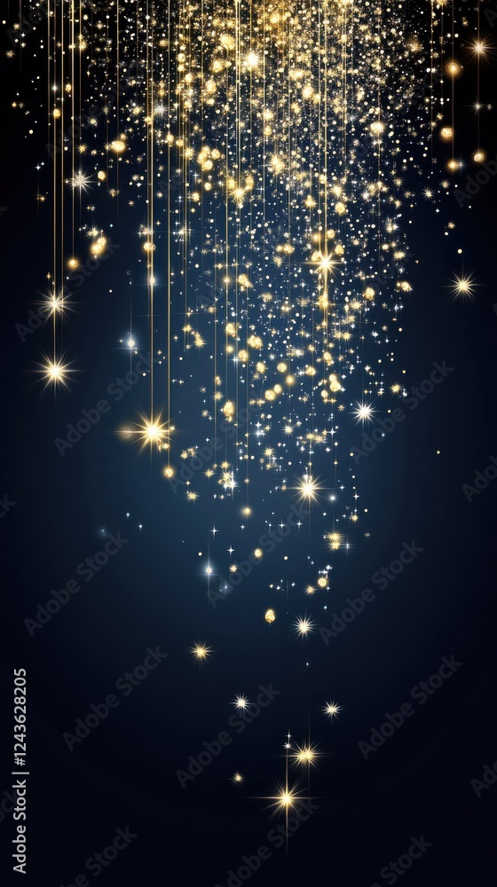Aufkleber glittering golden sparkles cascading silently in the dark night sky, creating a mesmerizing spectacl
