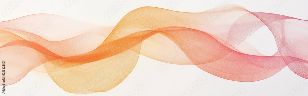 Poster softly flowing arcs of muted coral and orange create an elegant composition in a delicate design