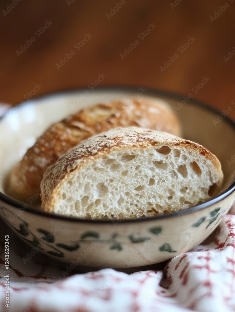 Poster fresh vegetable soup in a rustic bowl with a side of crusty bread on a wooden table
