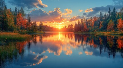 Calm lake with reflections of the sky