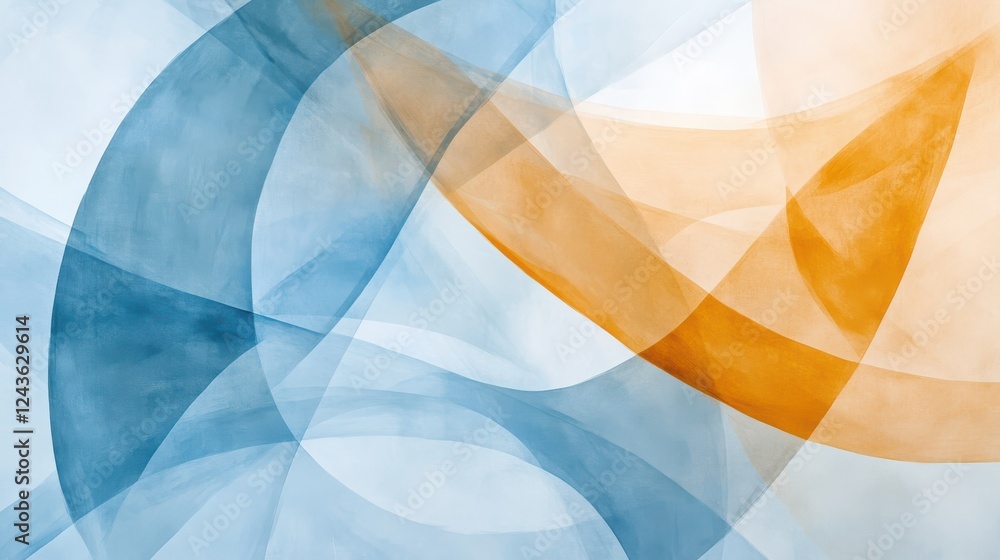 Poster Abstract pencil strokes create a harmonious blend of soft blue and warm orange hues with overlapping layers