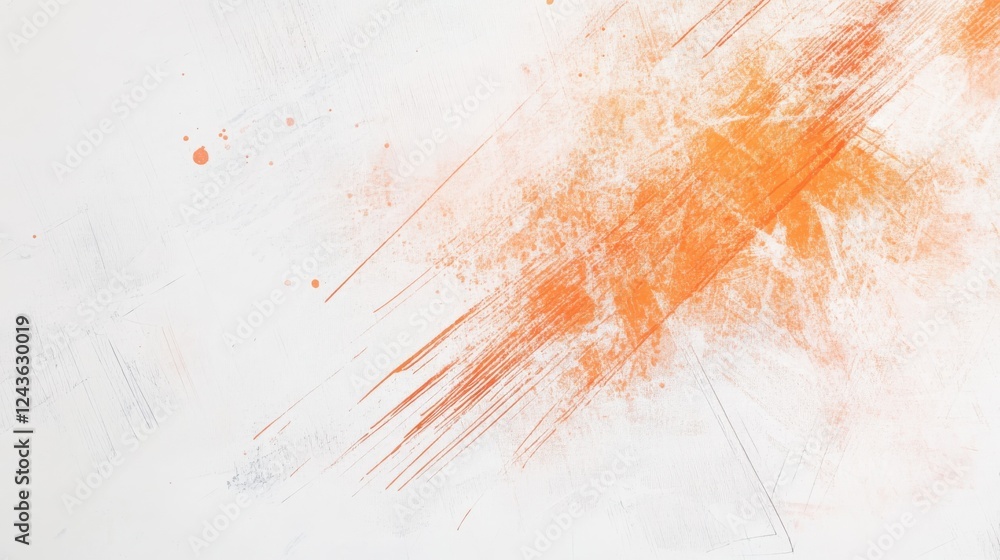 Poster Abstract composition of pencil strokes with vibrant orange splashes creating a dynamic visual effect