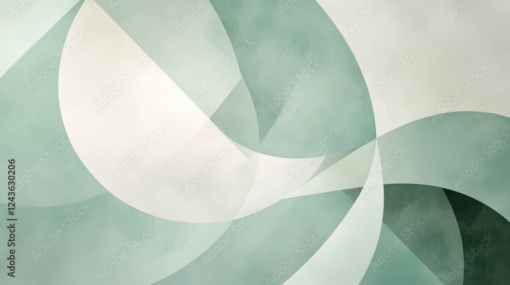 Poster abstract geometric design featuring pale green light and fluid shapes creating an organic compositio