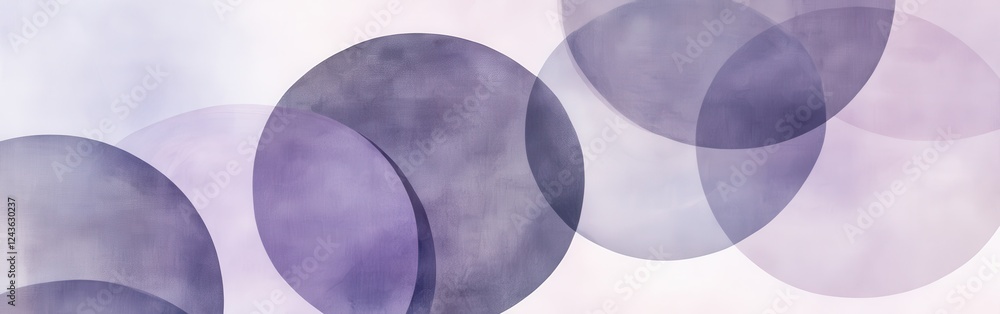 Poster overlapping circles in muted lavender create a soothing abstract composition emphasizing harmony and