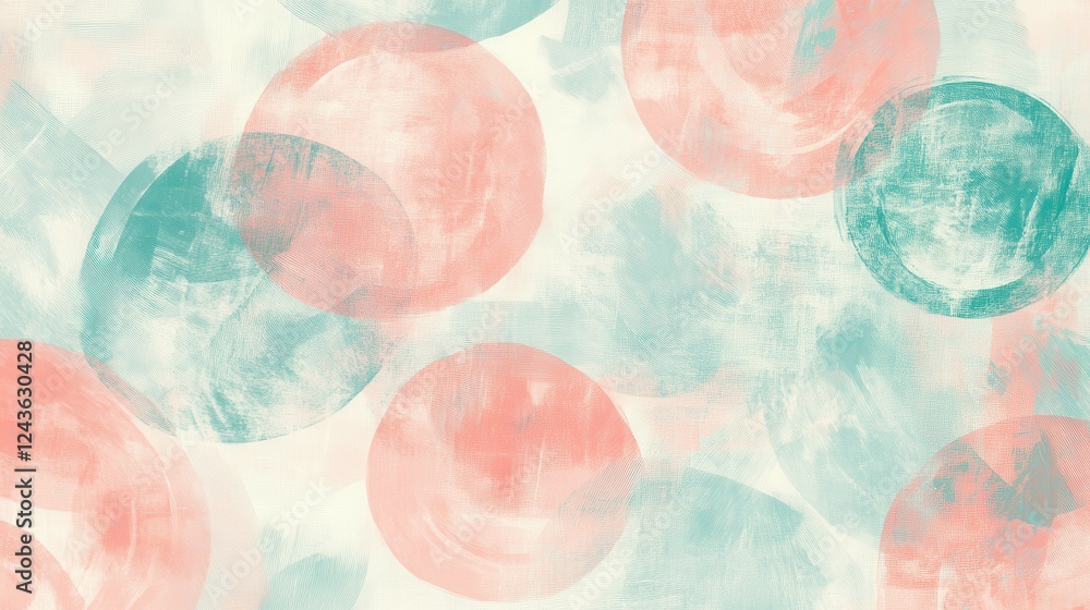 Poster exploring abstract circular shapes with pencil strokes in soft pastel colors on a textured backgroun