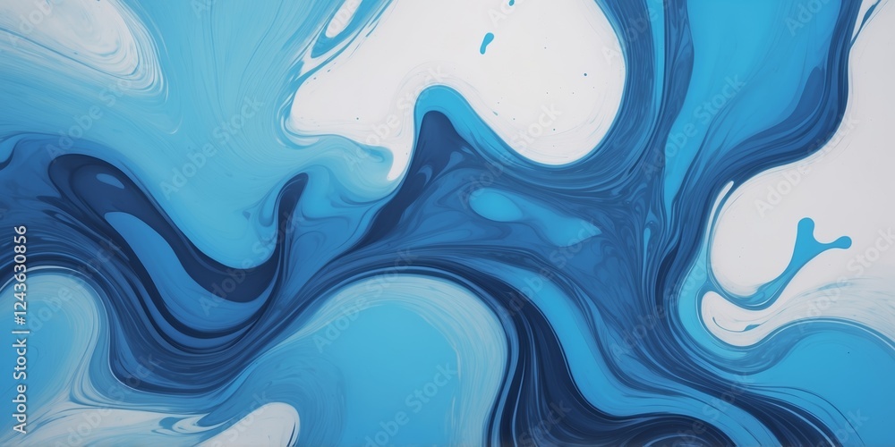 Poster abstract swirling blue patterns with white highlights creating a dynamic visual effect