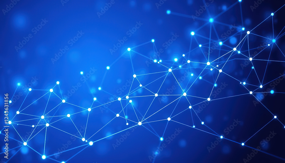 Poster blue abstract background featuring a complex network of interconnected points suitable for technolog