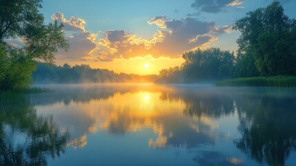 Calm lake with reflections of the sky