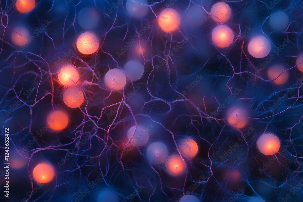 Aufkleber this artwork features a detailed abstract neural network with radiant blue and orange nodes intercon