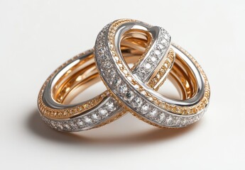 Elegant intertwined rings with sparkling diamonds and gold accents showcasing luxury and romance in a close-up photograph for jewelry enthusiasts