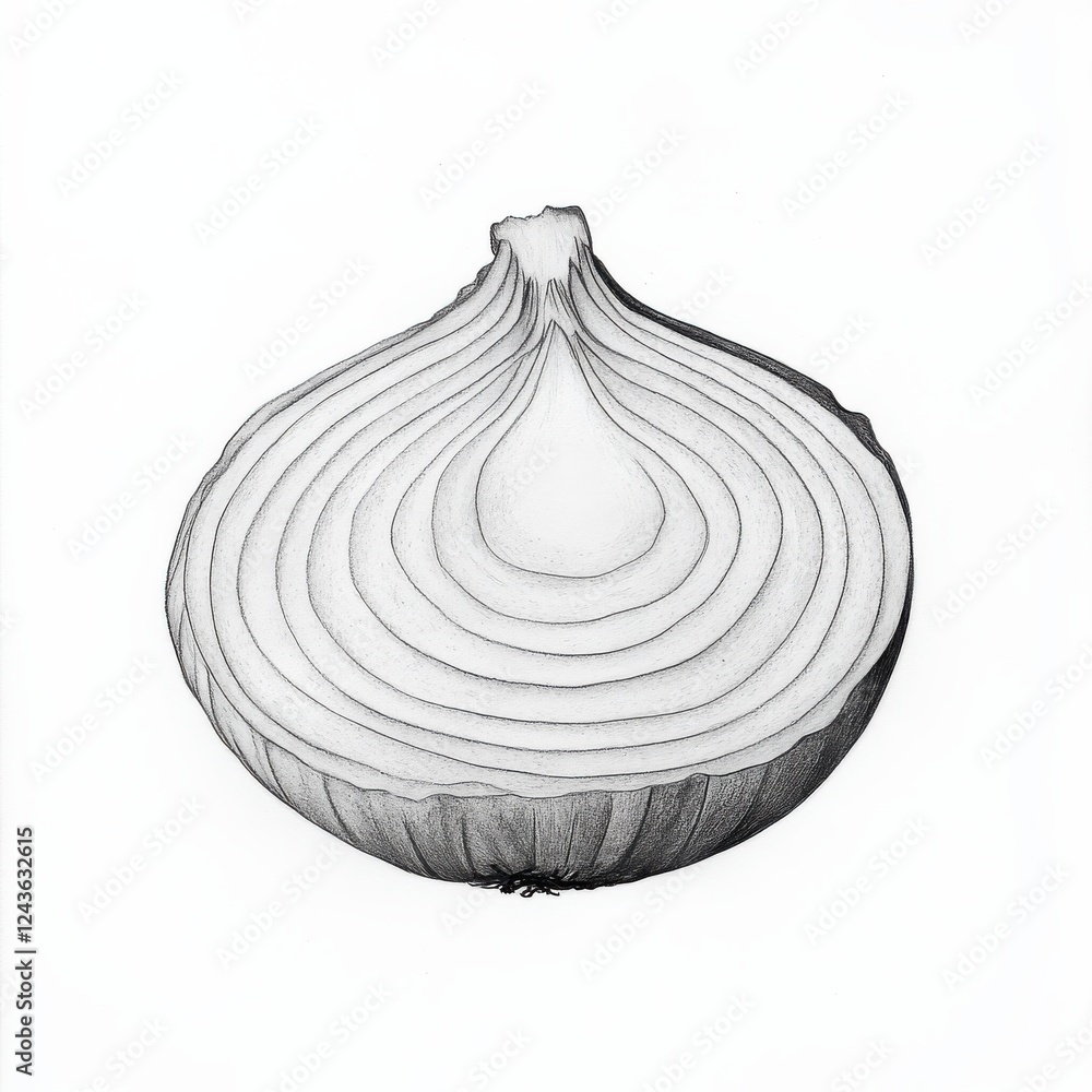 Poster Slice of onion revealing intricate layers with subtle shading in a minimalist style