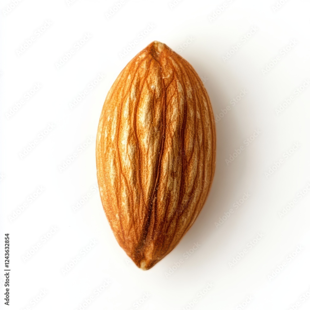 Poster single roasted almond illuminated with soft light on a neutral background highlighting its texture a