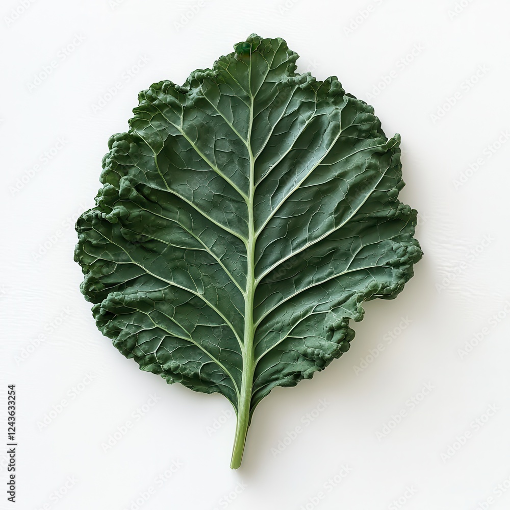 Poster fresh kale leaf with deep green color showcasing its texture and natural beauty on a light backgroun