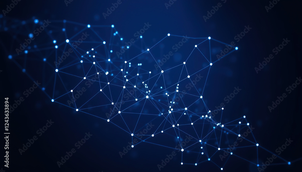 Poster blue abstract background featuring a complex network of interconnected points suitable for technolog