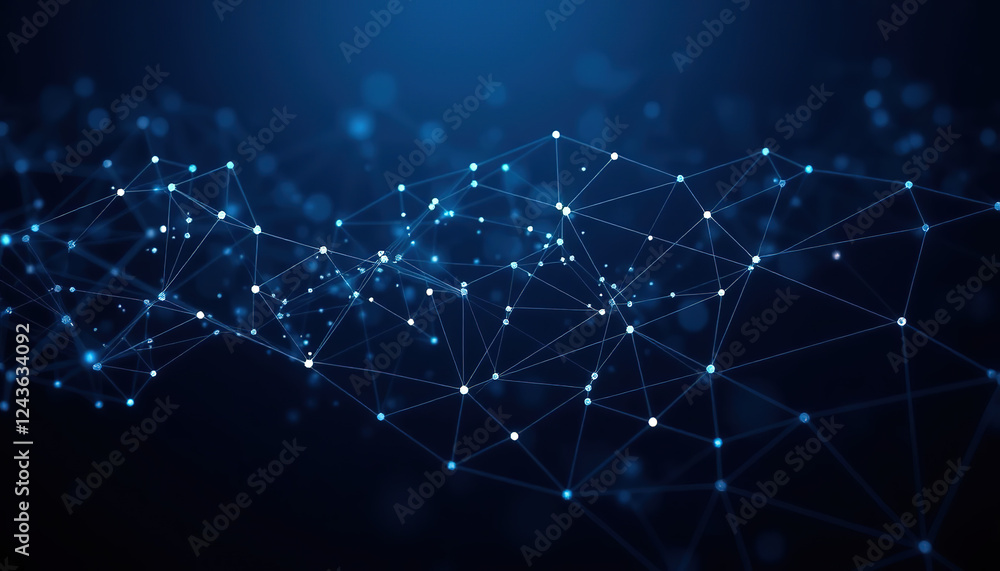 Poster blue abstract background featuring a complex network of interconnected points suitable for technolog