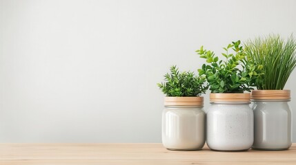 Indoor garden with repurposed glass jars as planters, ecofriendly recycling decor