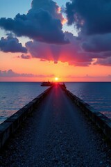 Fototapeta premium Vue du pont de Noirmoutier au coucher du soleil avec les eaux bleues, noirmoutier, serene, horizon