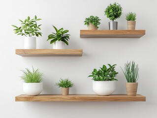 Floating plant shelves in a minimalist home, elegant and sustainable interior gardening