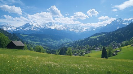 Scenic train ride through the breathtaking Swiss Alps showcasing verdant valleys and majestic mountain peaks