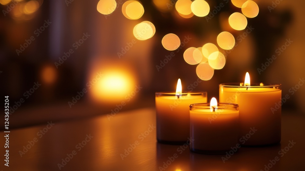 Poster Rich brown and amber bokeh background with glowing candles creating a warm atmosphere during an evening gathering