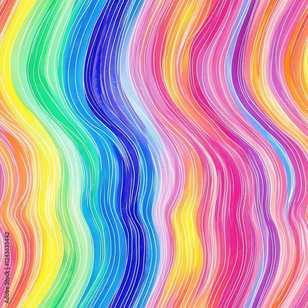 Aufkleber vivid watercolor doodle painting featuring swirling rainbow colors on a textured background with pla
