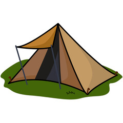 Illustration of a Camping Tent on Grass