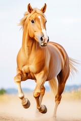Obraz premium Beautiful Golden Horse Galloping Through Field