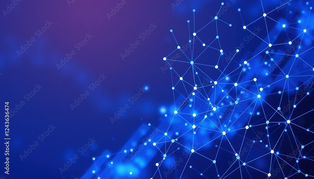 Poster blue abstract background featuring a complex network of interconnected points suitable for technolog