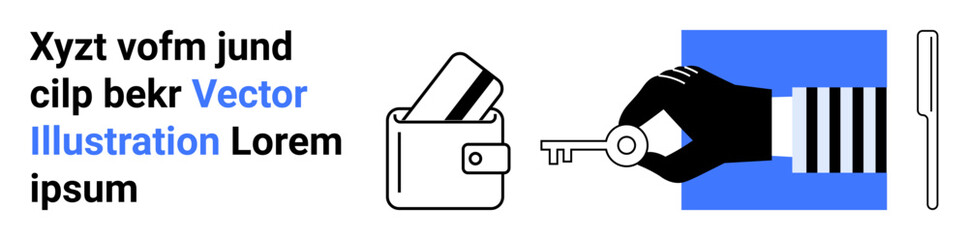 Hand holding a key, wallet with credit cards, and sample text for security and finance themes. Ideal for banking, financial services, security access, e-commerce, digital payments, data protection