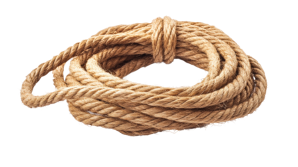 Coiled natural rope on product studio isolated on transparent background