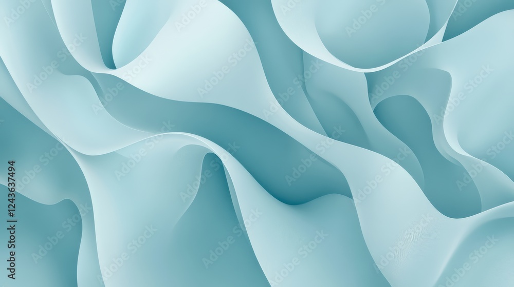 Poster Muted dusty blue background with flowing abstract shapes creating a serene and calming visual effect for artistic design