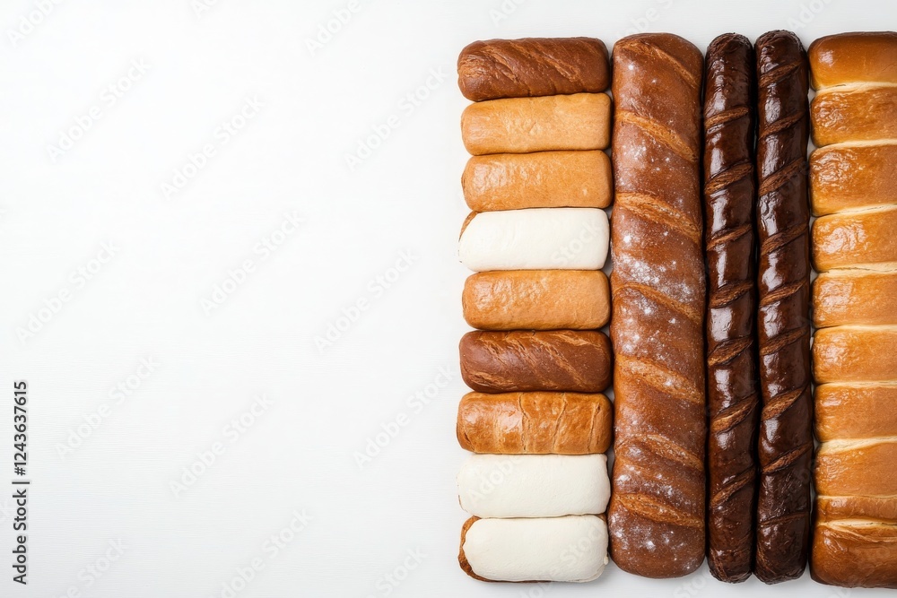 Poster An organized display features various bakery products separated by white vertical lines, presenting an appetizing assortment perfect for any bakery promotion