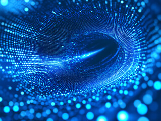 Bright blue particles forming a glowing tunnel.