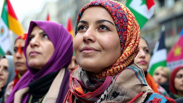 A group of women from various backgrounds gather to advocate for feminism and equality