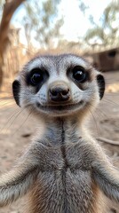 Fototapeta premium HD Phone Wallpaper Adorable Meerkat Close Up Happy Smiling Wild Animal Portrait